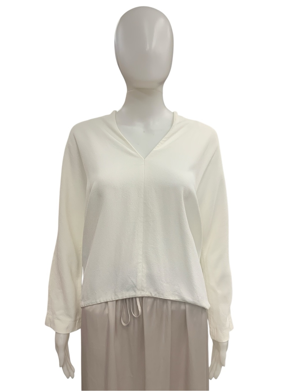 Derek Lam Ivory V-Neck Long Sleeve Drawstring Top Size M